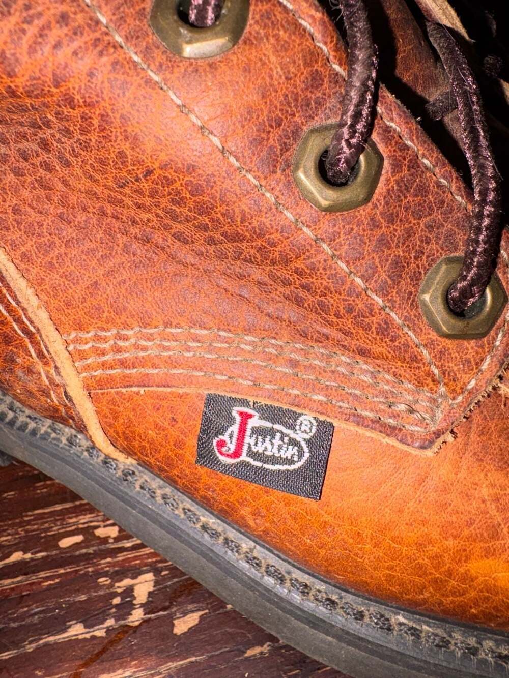 Justin Boots - Original Lace-Up Round Toe Work Boots - Size 7 - Picture 2 of 5